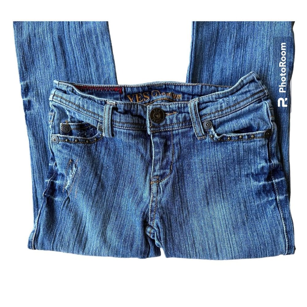 VTG 90's Yes Brand Jeans Girls 10 Blue 25 inches x 26" Studded Embroider… - Picture 6 of 12